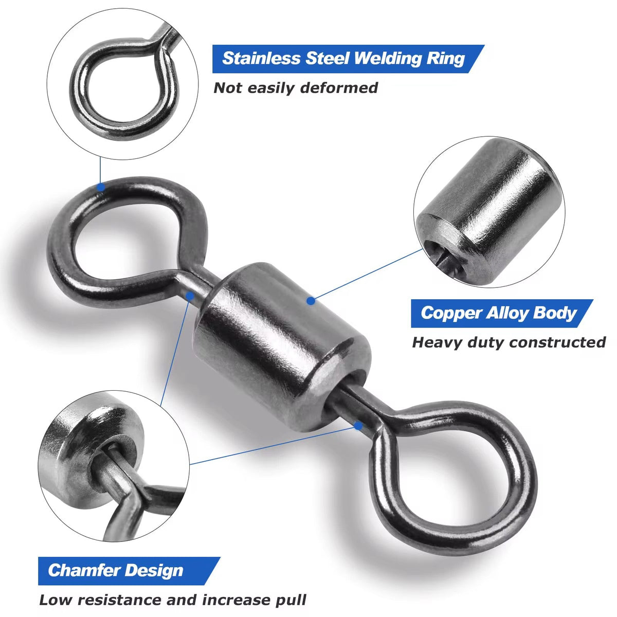 Surf Fishing Co. Rolling Barrel Swivels – 40 Pack