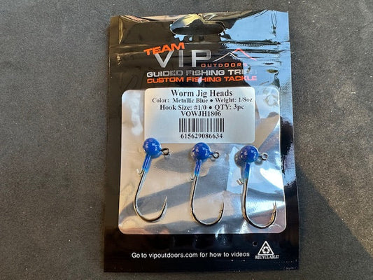 1/8 oz BLUE Jig Head. 1/0 2x Strong Hook with Worm Keep (3 Pack)