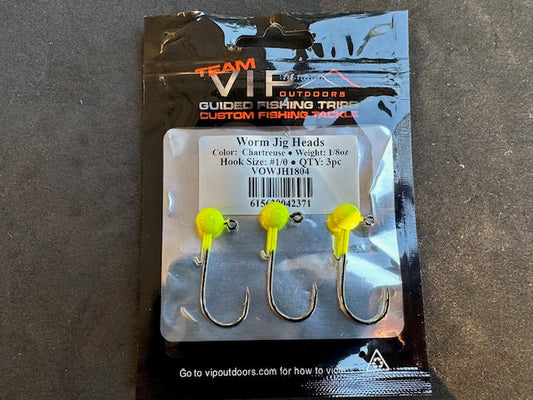 1/8 oz Chartreuse Jig Head. 1/0 2x Strong Hook with Worm Keep (3 Pack)